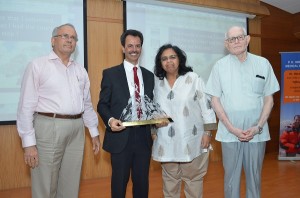 Dr Lala (second from left) with Mr  Lele (first from left), Ms Vinoo Hinduja (second from right), Dr Bhaleroa (first from right)